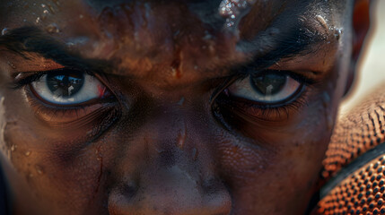 Close-up of a Basketball Player's Eyes: An intense look in a basketball player's eyes as they focus on making a shot.


