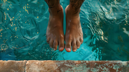 Close-up of a Diver's Toes: Toes gripping the edge of the diving board, ready to leap.


