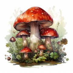 Watercolor Mushroom, clipart Illustration, Generative Ai