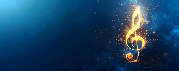 golden music note with blue bokeh background