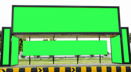 Billboards collection copy space on a bus stand, background. Green Screen space on advertising...