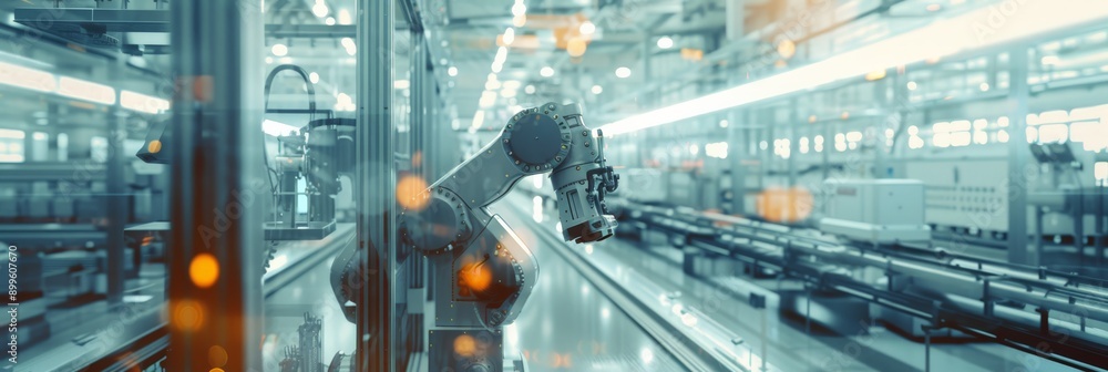 Poster robotic arms working in a high-tech manufacturing facility. showcasing modern automation and industr