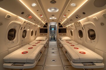 Fototapeta premium Interior of a luxury private air ambulance featuring advanced diagnostic and monitoring equipment