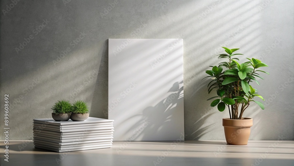 Poster 1 vertical sheets of textured white paper on soft gray table background. mockup overlay with the pla