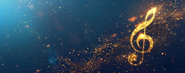 golden music note with blue bokeh background