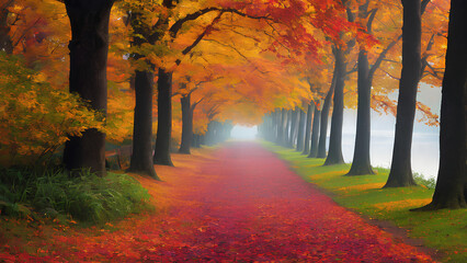 Fall foliage - Experience the stunning detail of colorful autumn leaves against green plants, highlighting the vivid beauty of fall