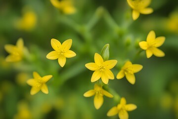 Obraz premium Yellow loosestrife flower bokeh background, AI Generated