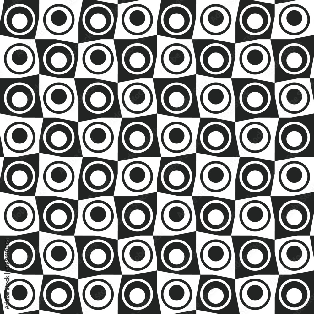 Aufkleber Checkerboard pattern of circles inside cells. Seamless large chessboard, abstract and curved.