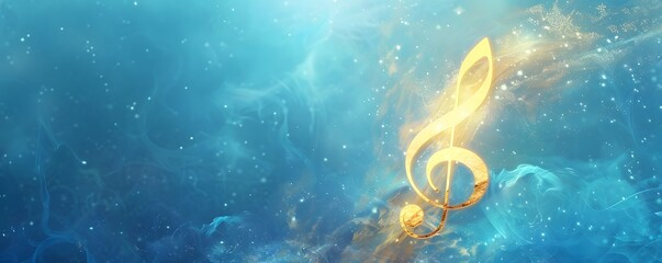 golden music note with blue bokeh background