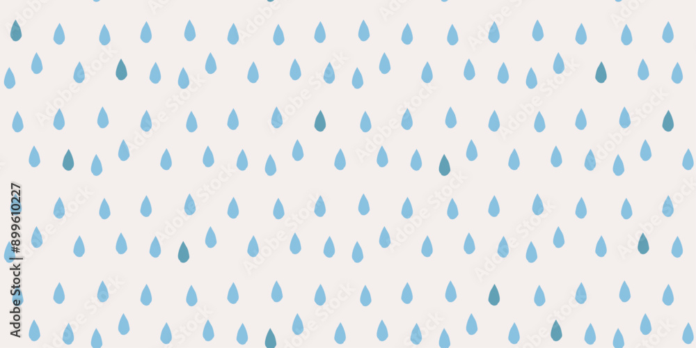 Poster Background of simple blue raindrops. Repeating pattern with casual large raindrops.