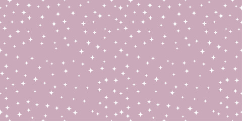 Purple background dotted with stars. Vector pattern of small four-pointed white stars.