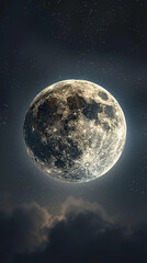 Fototapeta premium Full Moon in Night Sky with Detailed Surface and Mystical Backdrop