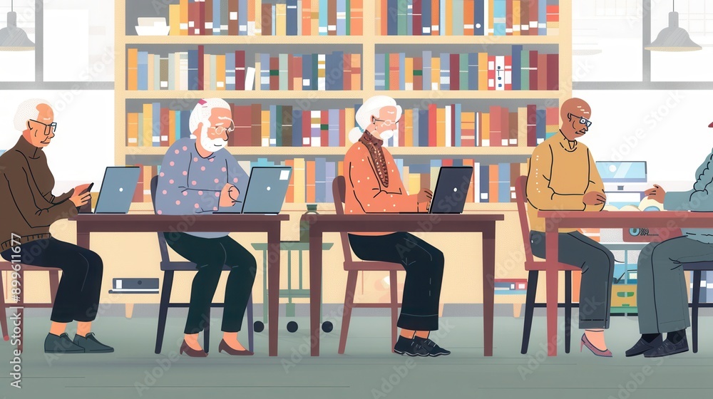 Leinwandbilder a group of elderly individuals actively participating in a technology class, focused on their laptop