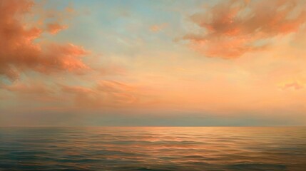 Fototapeta premium Sunset over the ocean with soft ripples and a warm pastel sky, creating a tranquil and beautiful seascape..