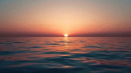 Fototapeta premium Sunset over calm ocean waters with soft ripples and a pastel sky, creating a serene and tranquil scene.