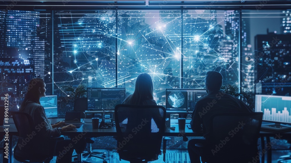 Aufkleber it team securing network infrastructure in a high-tech office