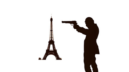 Naklejka premium Minimalist Luger: Silhouette of a luger with the Eiffel Tower in the background on a white background.