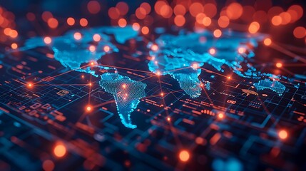 Fototapeta premium Illuminating the Digital World: A Stunning Visualization of Global Connectivity and Data Flow Across Continents