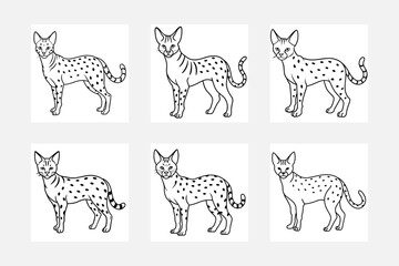 Whimsical Serval Line Art for Kids Coloring Books
