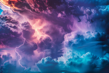 Dramatic Thunderstorm with Vibrant Lightning in Tumultuous Sky  