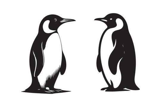  penguin set black silhouette art illustration white background - Generative AI