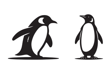 Obraz premium penguin set black silhouette art illustration white background - Generative AI