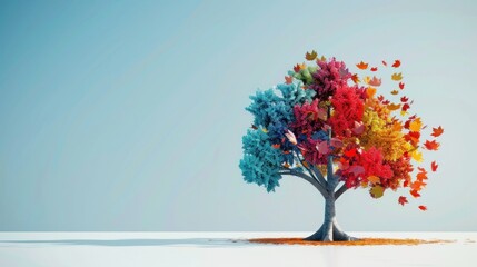 3D graphic of a tree with leaves in the colors of multiple national flags, symbolizing growth and unity on International Friendship Day, with copyspace