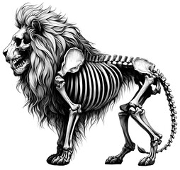 Lion skeletal sketch illustration. big cat anatomy studies. king of jungle drawing. isolated transparent background. 