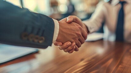 a business man handshaking at office meeting, hr manager and new worker shake hands recruiting at job interview.