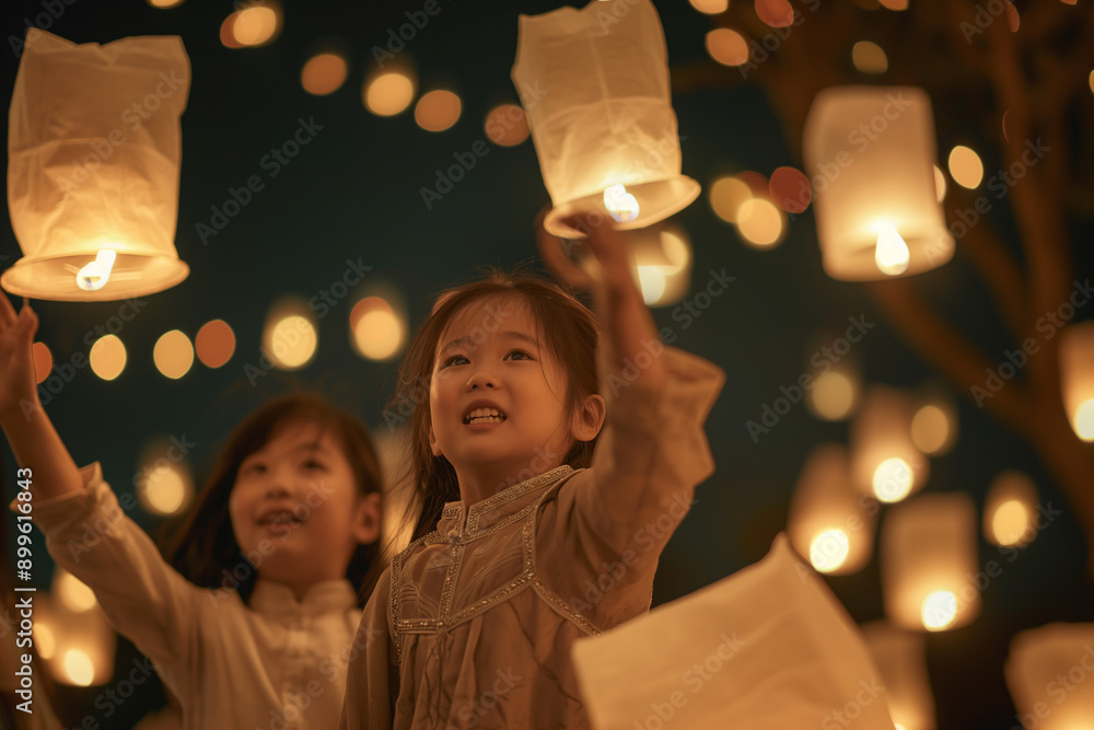 Canvas Prints Family attending a lantern festival