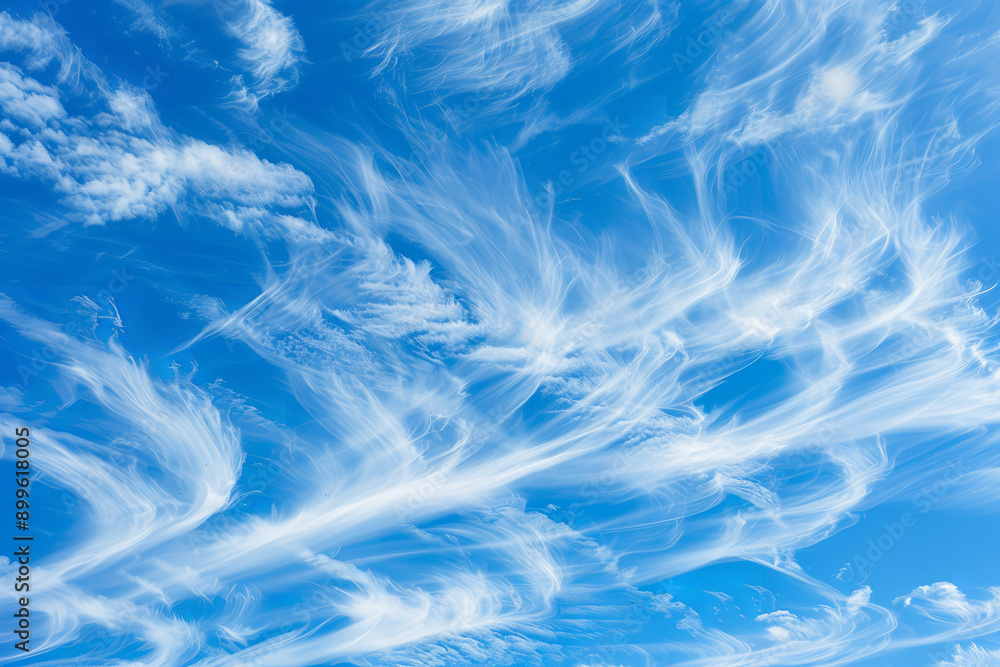 Poster Wispy Cirrus Clouds Streaking Across a Bright High Blue Sky  