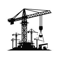 Black and white construction silhouette on white background
