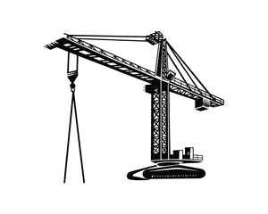 Black and white construction silhouette on white background
