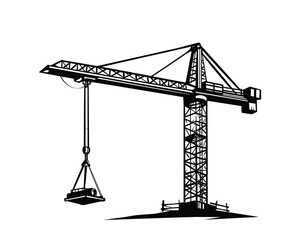 Black and white construction silhouette on white background