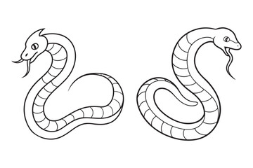 Intricate Serpent Line Art - Detailed Snake Illustrations for Coloring and Design.

