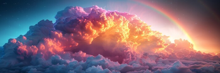 Fototapeta premium Rainbow among the clouds in the sky. Magic sky.