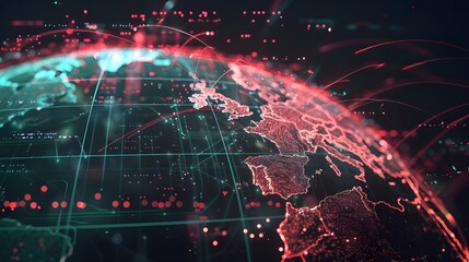  An overlaid network data visualization on a cityscape at night, highlighting technology integration in urban planning.