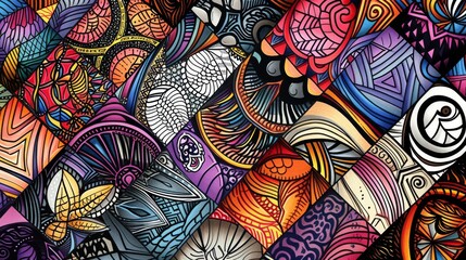 This image showcases a series of intricate abstract patterns with a mix of vibrant colors. Each pattern is unique, featuring detailed designs and a harmonious blend of hues, perfect for creative