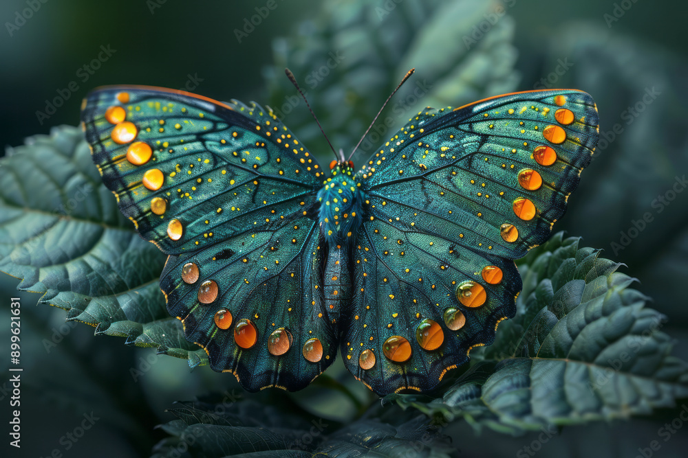 Poster an artistic representation of a butterfly formed from intricate patterns of leaves and petals, flutt