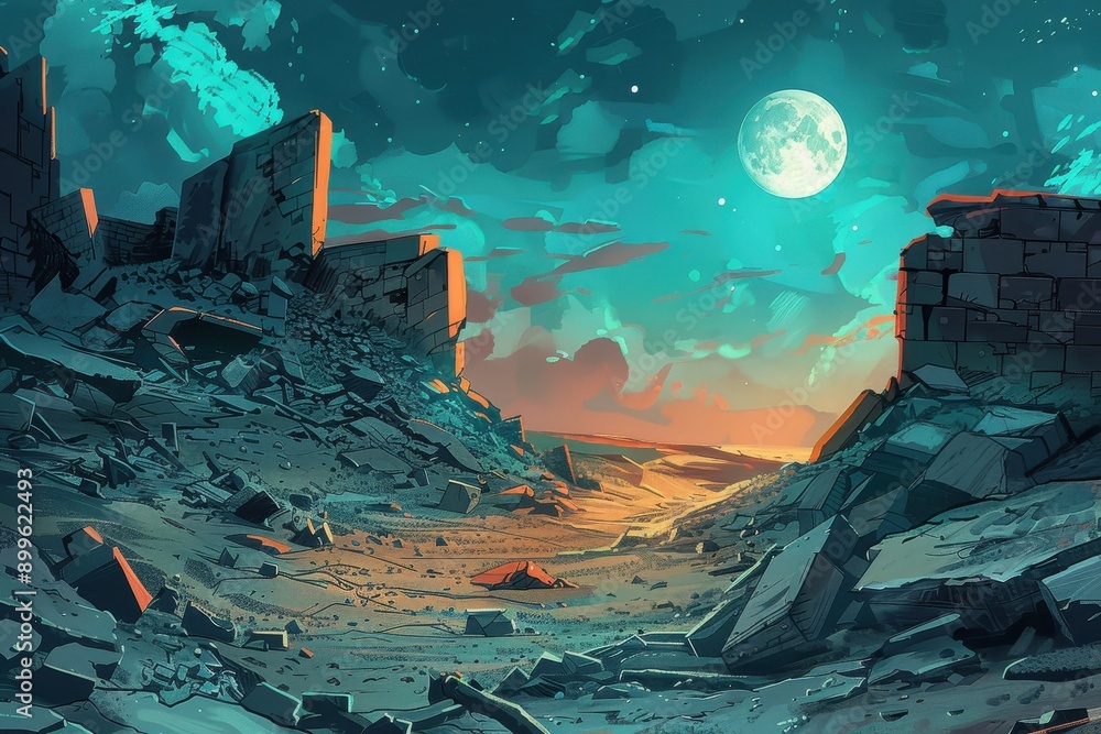 Wall mural Mysterious moonlit ruins of a forgotten city