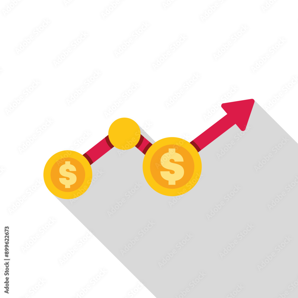 Aufkleber graph is increasing and showing the growth of money with coins and an upwards pointing arrow