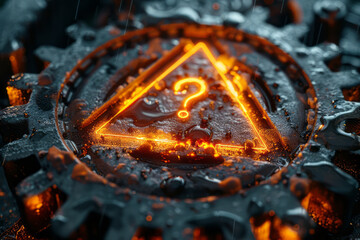 A dynamic design showcasing a cogwheel with an exclamation mark in a triangular frame, highlighting a malfunction warning,