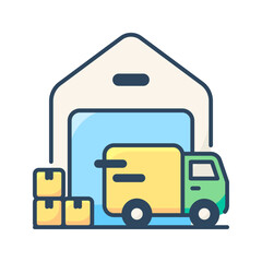 Warehouse icon. Warehouse, Storage, Inventory, Logistics, Distribution center, Stockroom, transportation, factory, Supply chain. Vector icon illustration