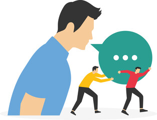 Group of businessmen carrying the speech bubble, businessmen withstand pressure on speech bubble

