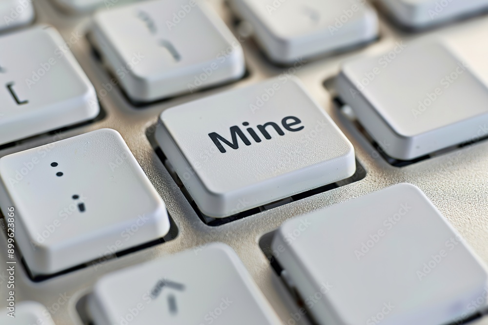 Aufkleber close-up of mine button on keyboard, symbolizing crypto mining