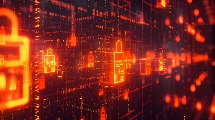 A fiery digital landscape with a dynamic display of data and energy in shades of red and orange, visualizing intense computing processes or cyber activities.