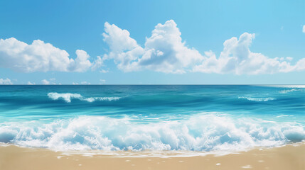 Obraz premium 海のイラスト_波と砂浜_Sea illustration waves and sandy beach