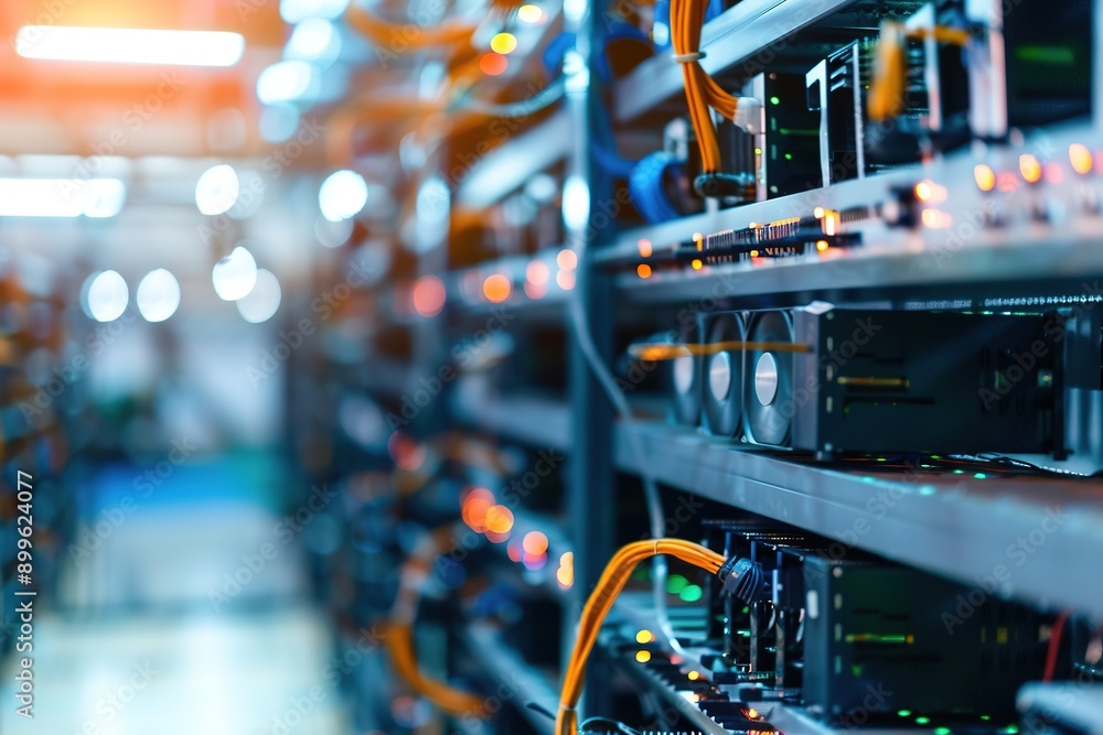 Aufkleber servers in row data center with bright led lights