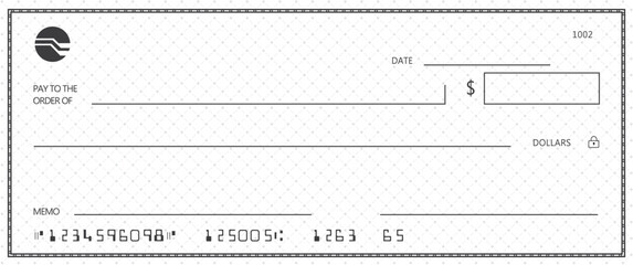 Bank check, vector blank money cheque, checkbook template with guilloche pattern and fields. Currency payment coupon, money check background