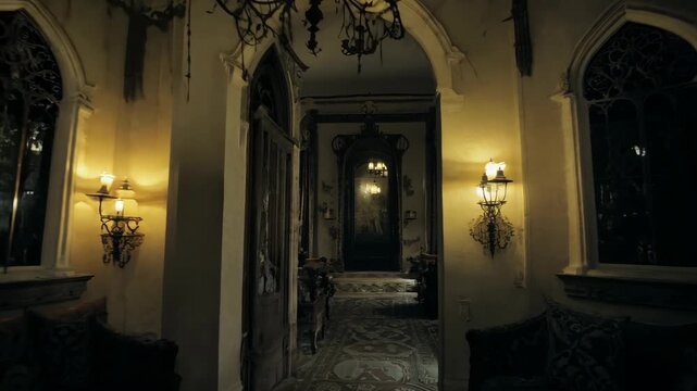 Wander through the shadowy halls of a forgotten mansion, where flickering lights and eerie silence tell stories of a time long past.